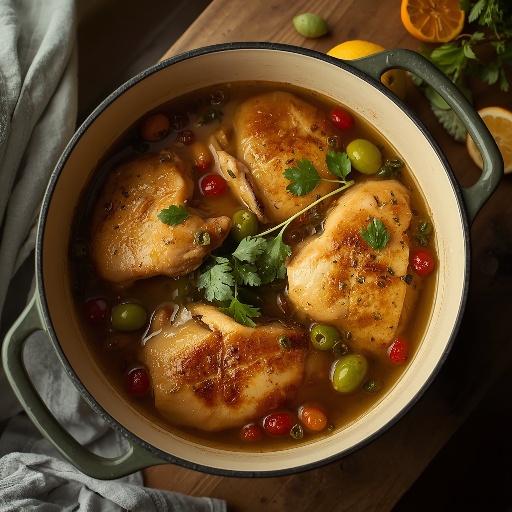 Dutch oven chicken thighs, stovetop — California style