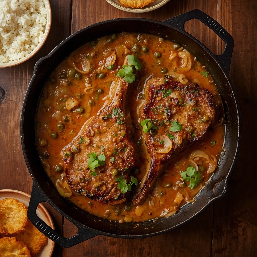 Southern smothered pork chops with gravy — Puerto Rico style